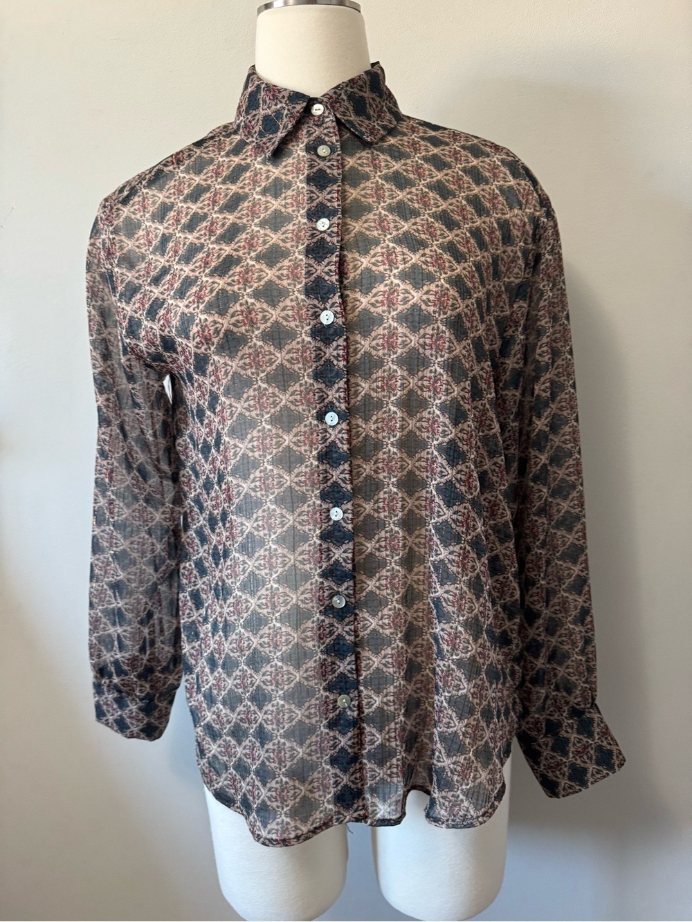 Zara Womens Chiffon Printed Button-Down Shirt -Smal